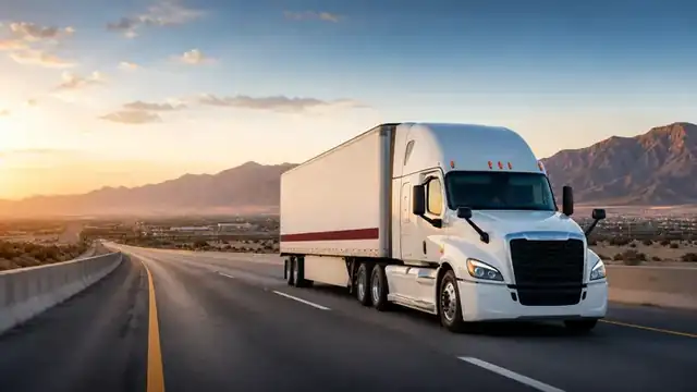 Freight truck on a desert highway in a cross-border logistics corridor